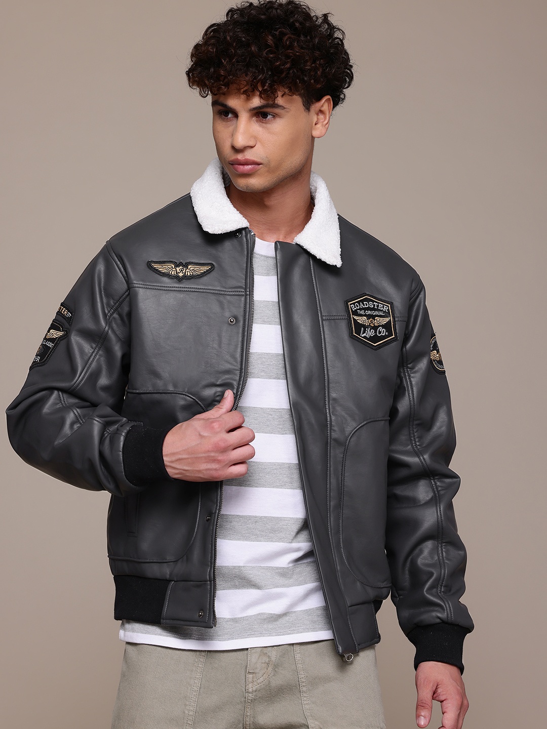 

The Roadster Lifestyle Co. Faux Leather Biker Jacket, Grey