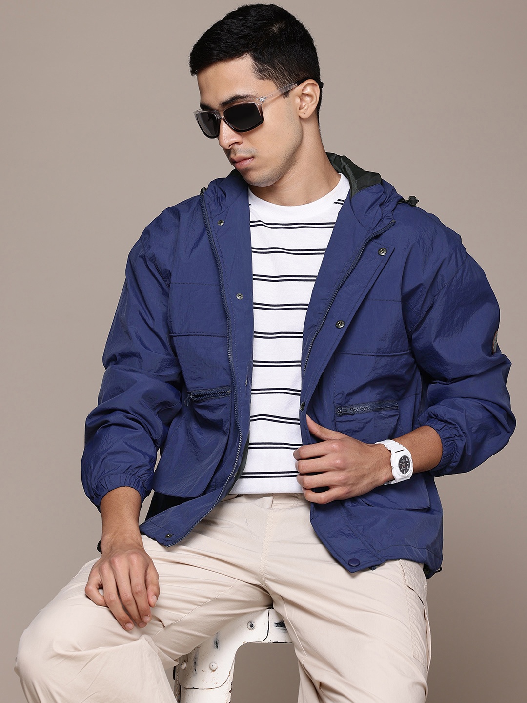 

The Roadster Lifestyle Co. Hooded Tailored Jacket, Navy blue