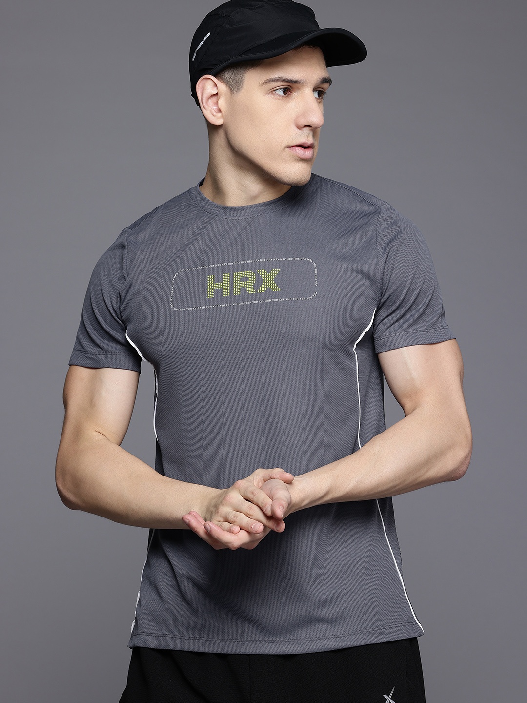 

HRX by Hrithik Roshan Brand Logo Print Rapid-Dry Training T-shirt, Grey