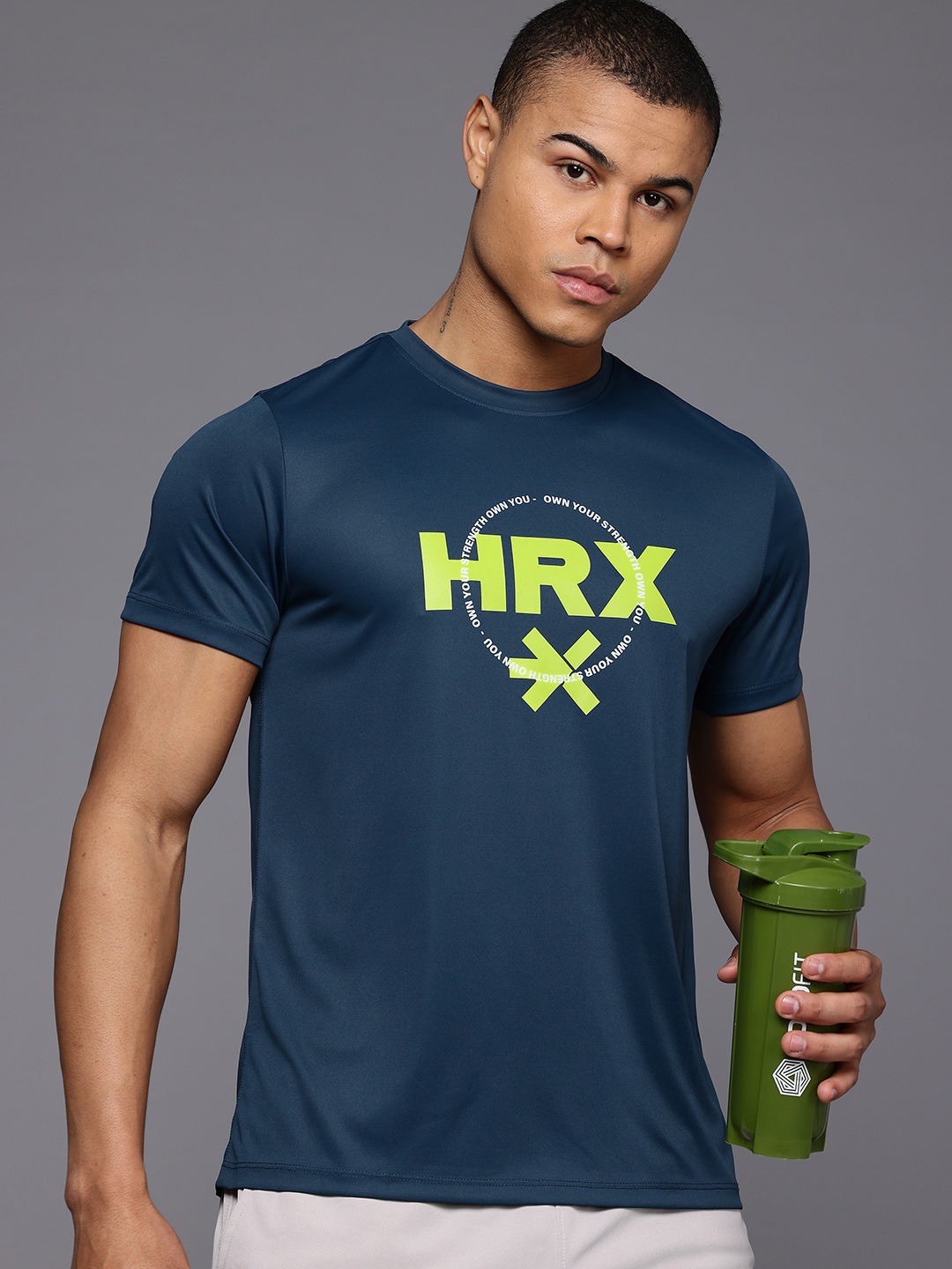 

HRX by Hrithik Roshan Rapid-Dry Printed Training T-shirt, Navy blue