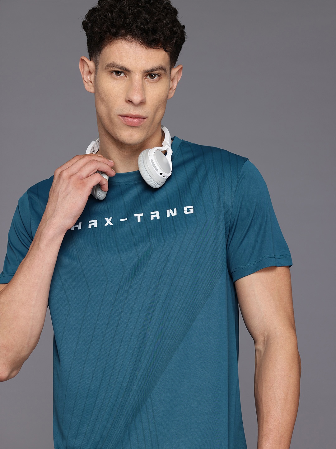 

HRX by Hrithik Roshan Men Printed Rapid-Dry Training T-shirt, Teal