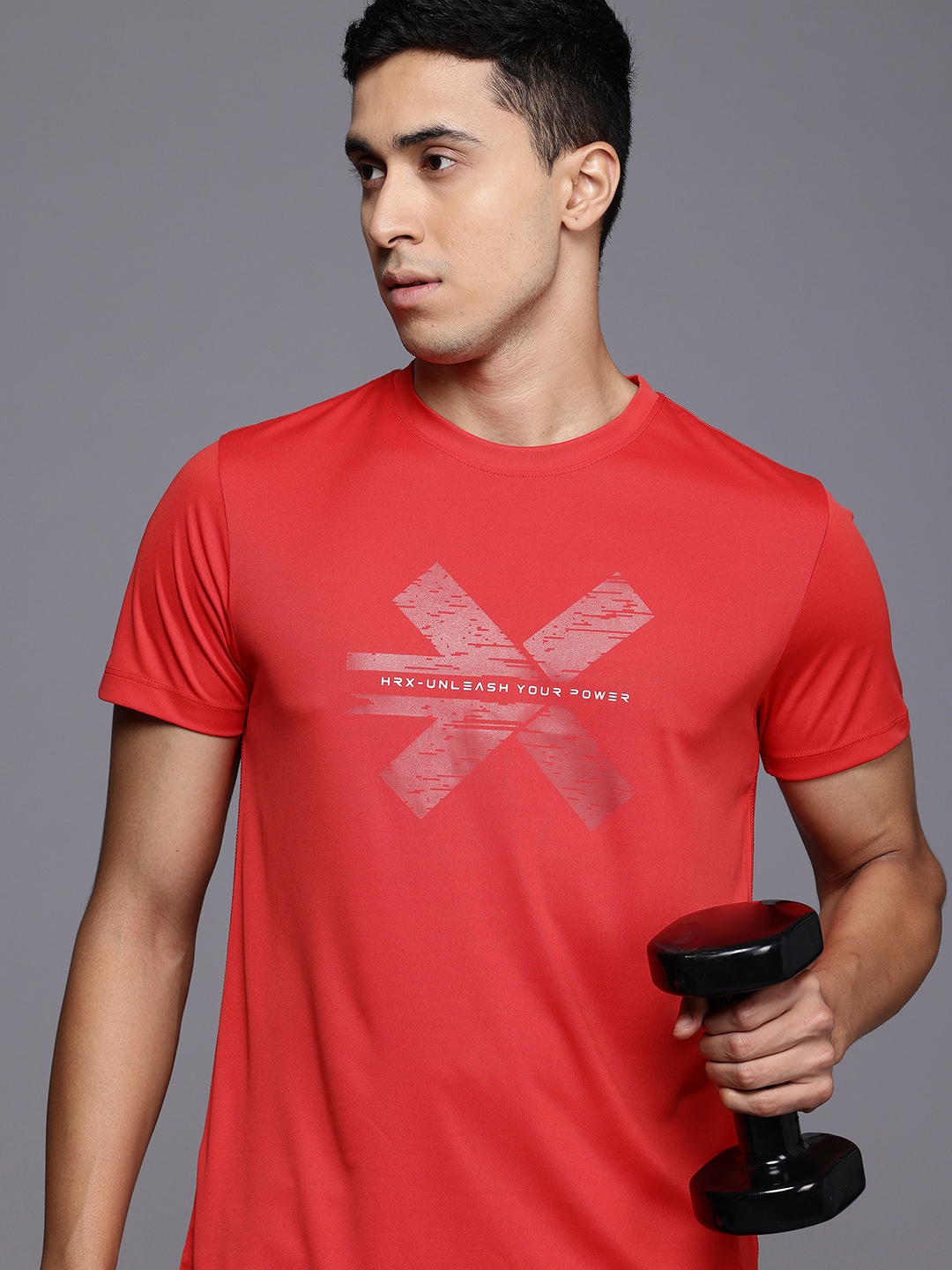 

HRX by Hrithik Roshan Brand Logo Printed Rapid-Dry Training T-shirt, Red