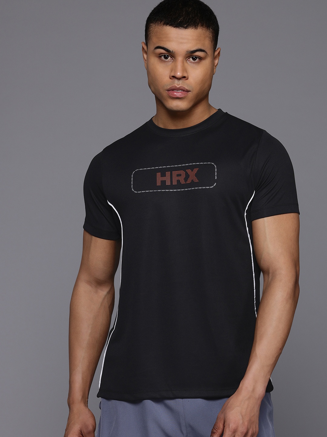 

HRX by Hrithik Roshan Rapid-Dry Brand Logo Printed Training T-shirt, Black