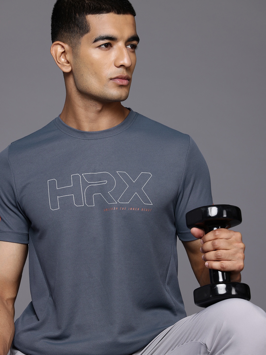 

HRX by Hrithik Roshan Printed Rapid-Dry Training T-shirt, Charcoal