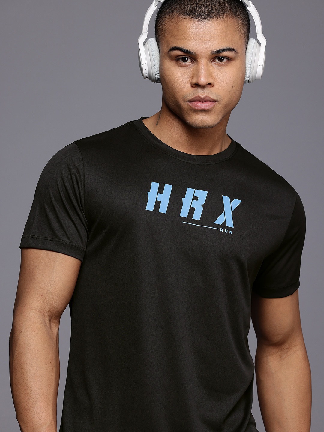 

HRX by Hrithik Roshan Brand Logo Printed Running T-shirt, Black