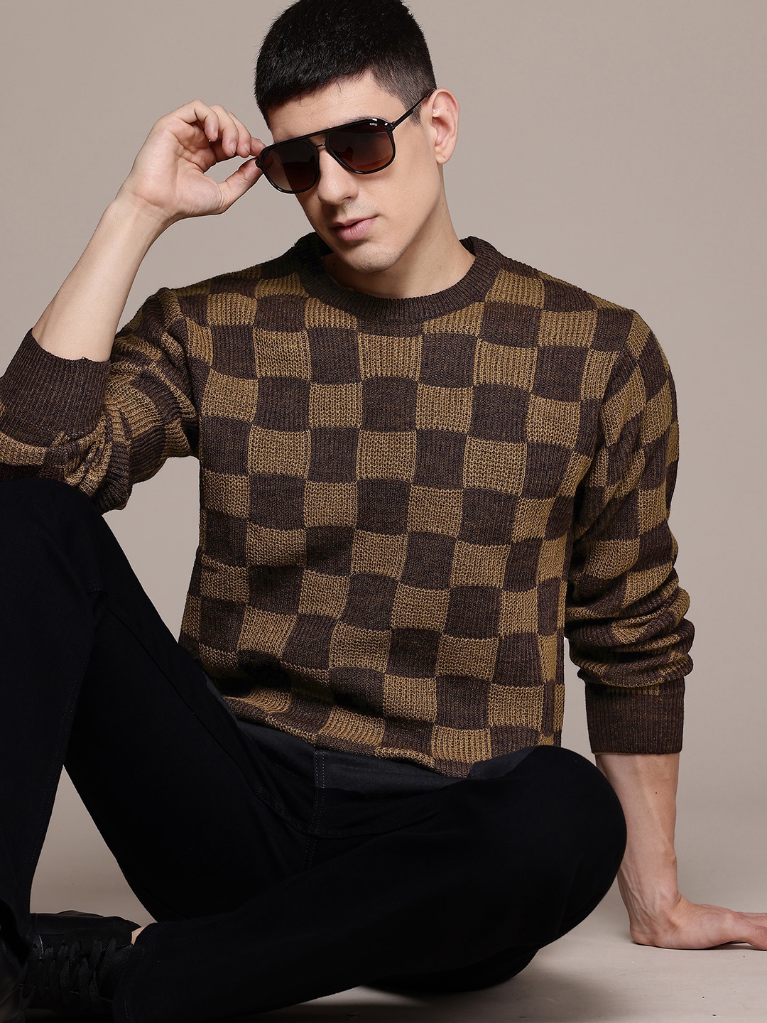 

The Roadster Lifestyle Co.Acrylic Checked Pullover, Brown