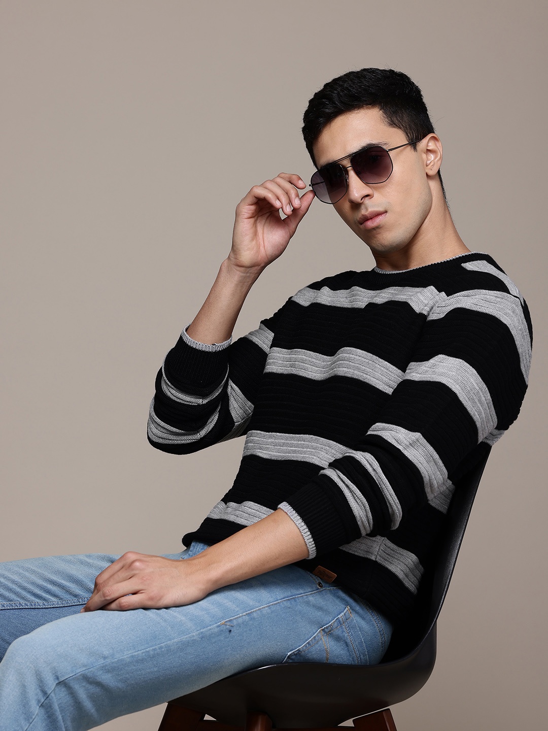

The Roadster Lifestyle Co. Acrylic Striped Pullover, Black