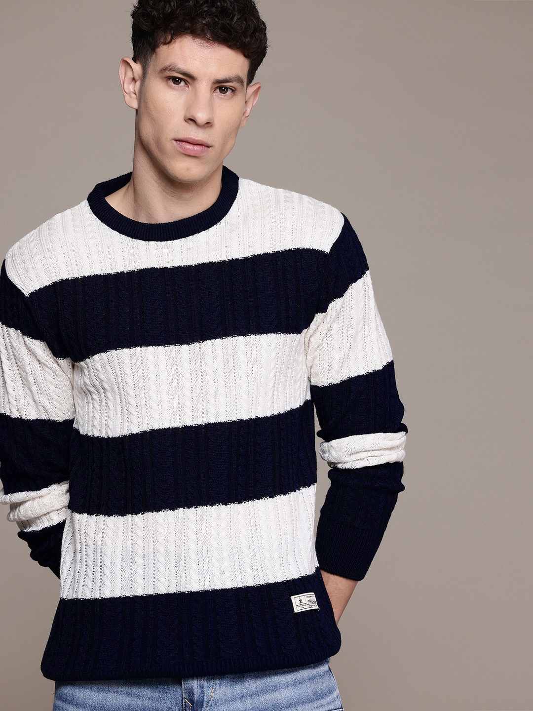 

The Roadster Lifestyle Co. Acrylic Striped Pullover, White