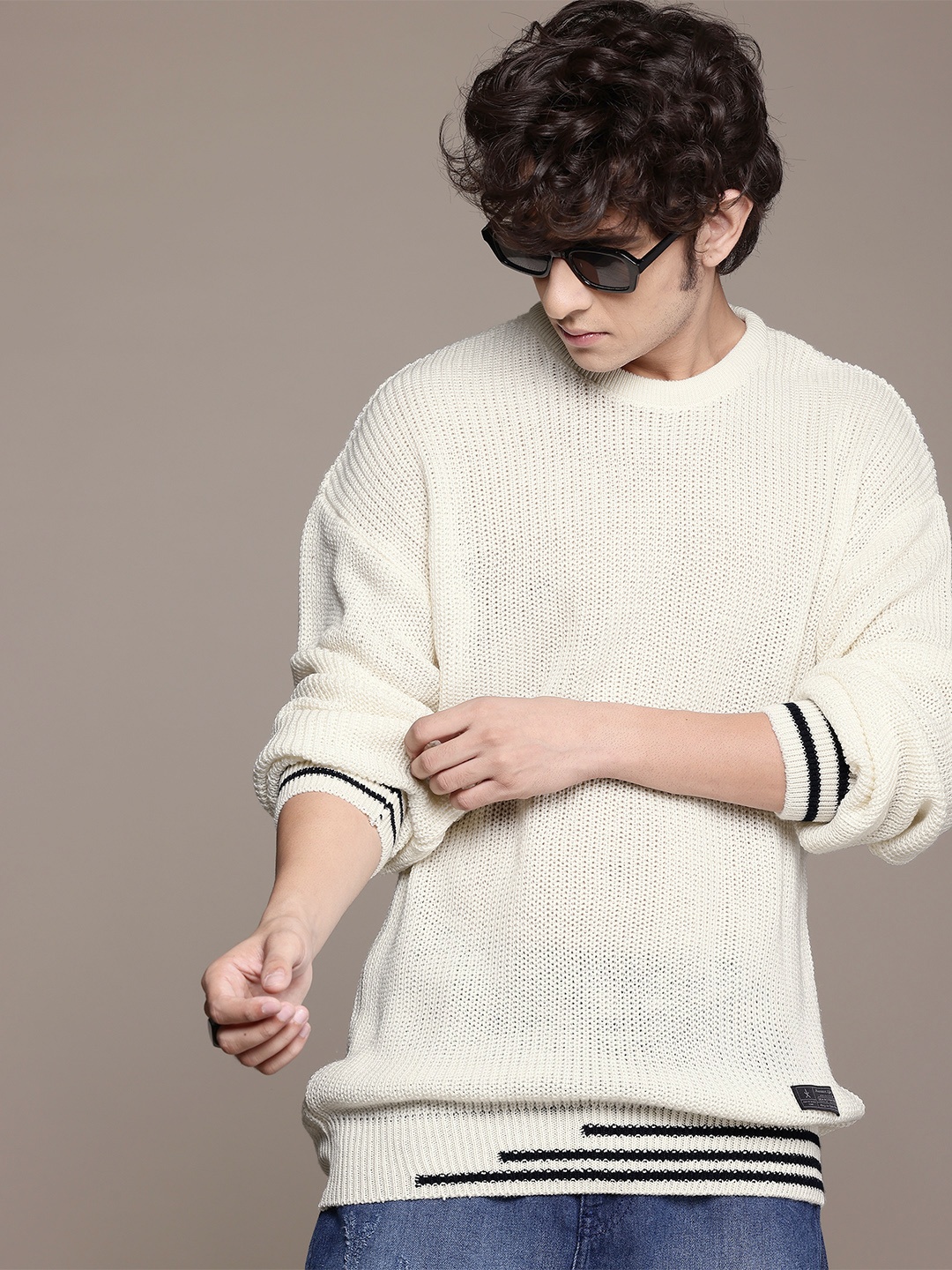 

The Roadster Lifestyle Co. Knitted Acrylic Pullover, Cream