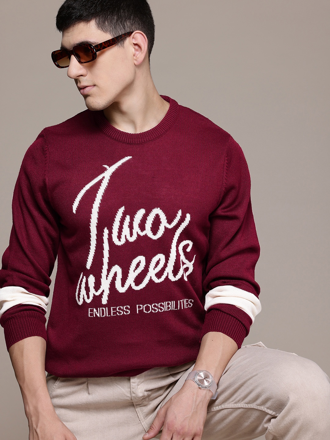 

The Roadster Lifestyle Co. Typography Acrylic Pullover, Maroon