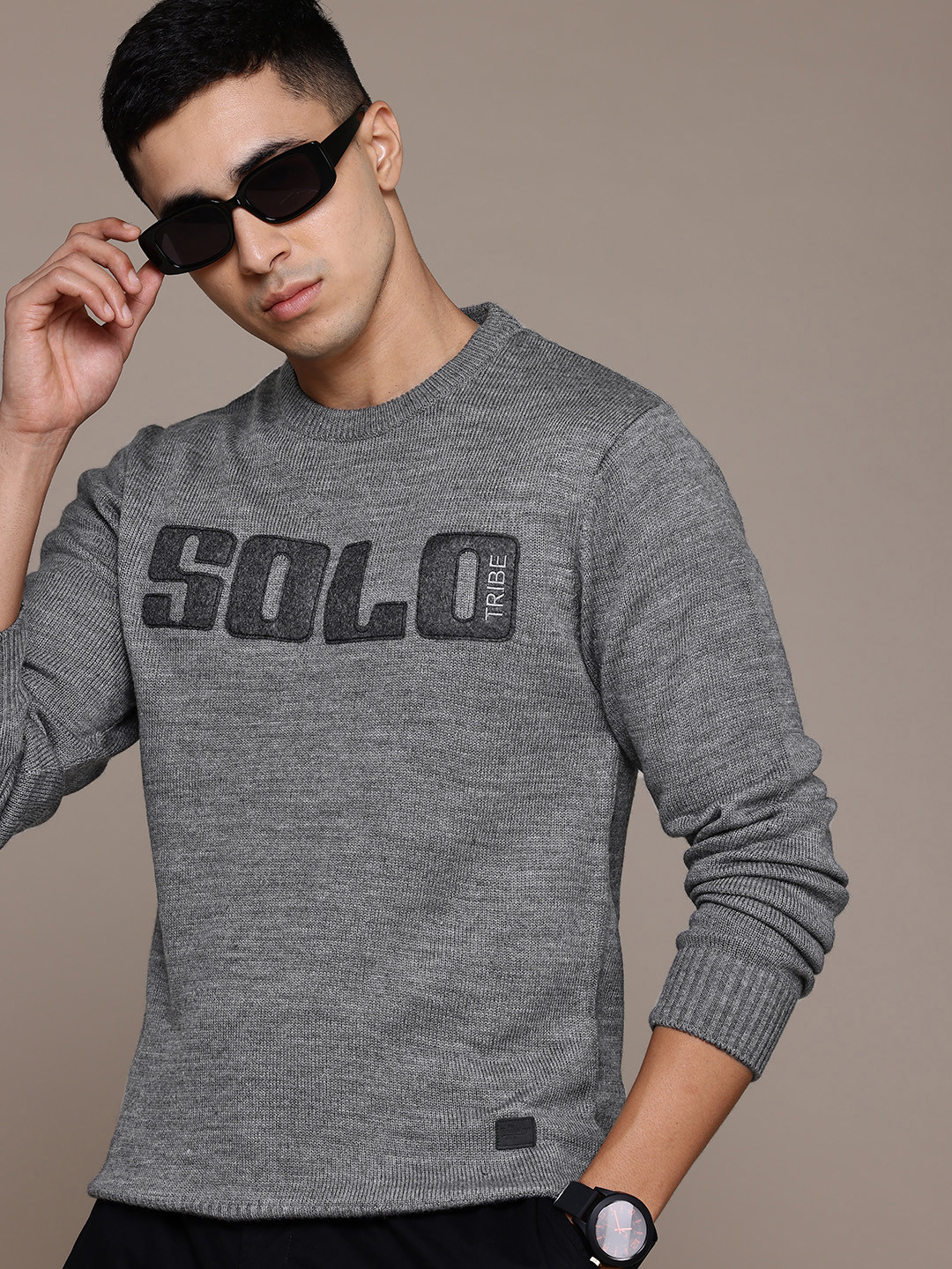 

Roadster Typography Pullover with Applique Detail, Grey