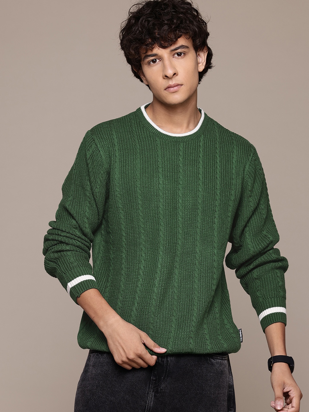 

The Roadster Lifestyle Co. Men Cable Knit Pullover, Green