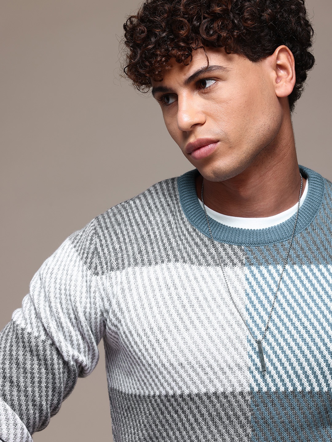 

The Roadster Lifestyle Co. Checked Acrylic Pullover, Grey