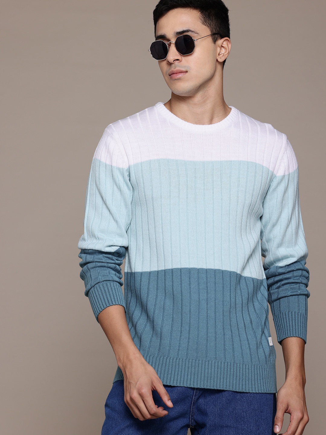 

The Roadster Lifestyle Co. Pure Acrylic Colourblocked Pullover, Blue