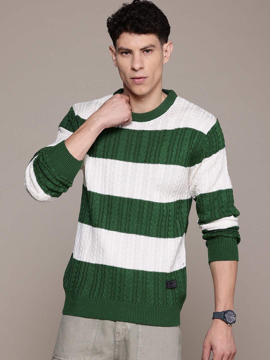 

The Roadster Lifestyle Co. Acrylic Striped Pullover, White