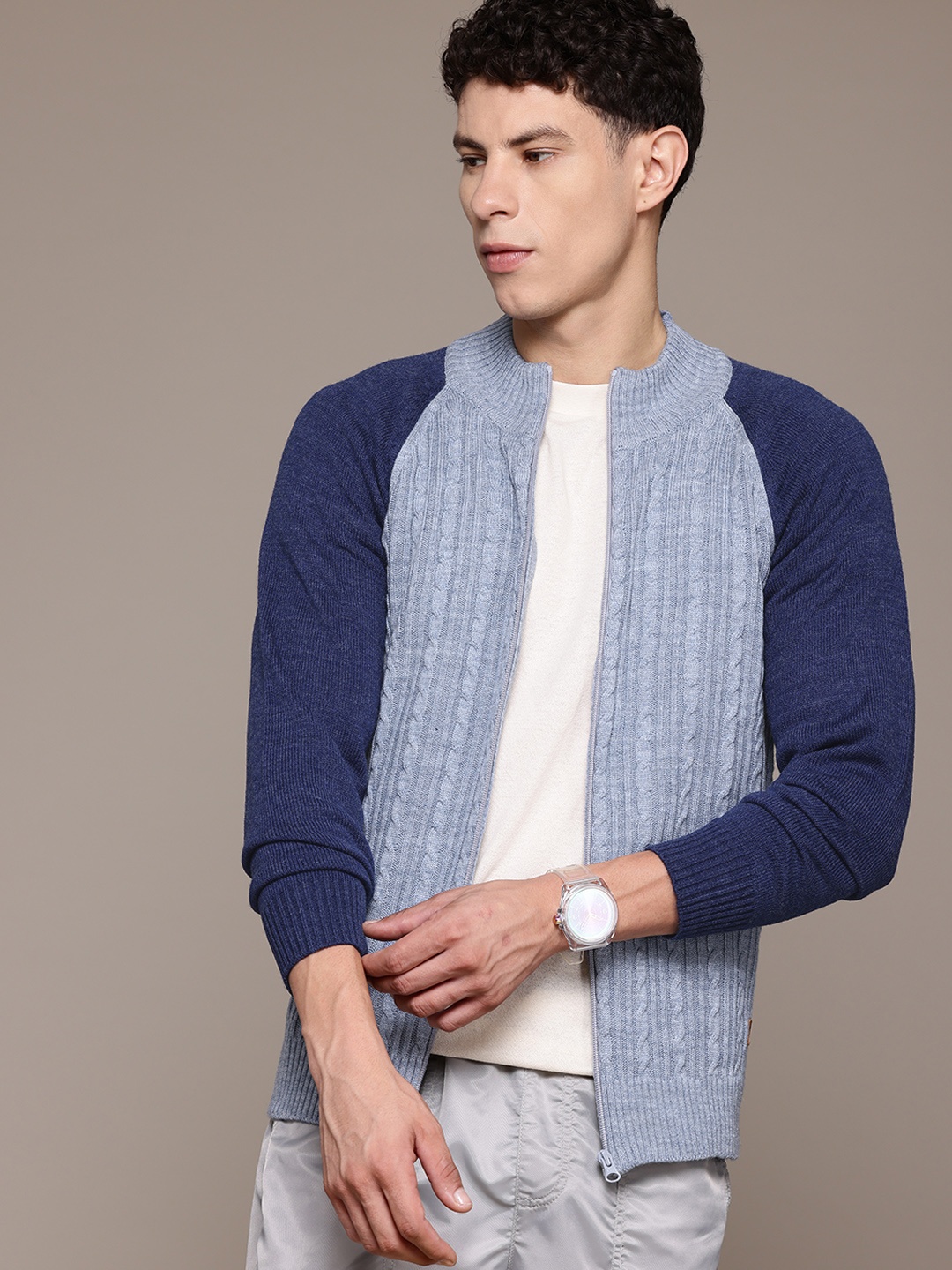 

The Roadster Lifestyle Co. Cable Knit Zipper Cardigan, Blue