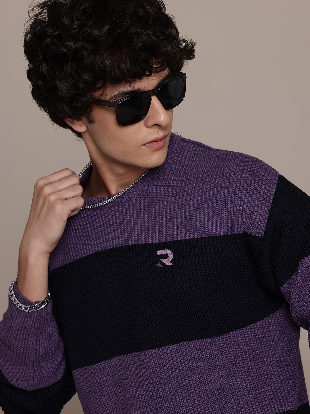 

The Roadster Lifestyle Co. Pure Acrylic Colourblocked Pullover, Purple