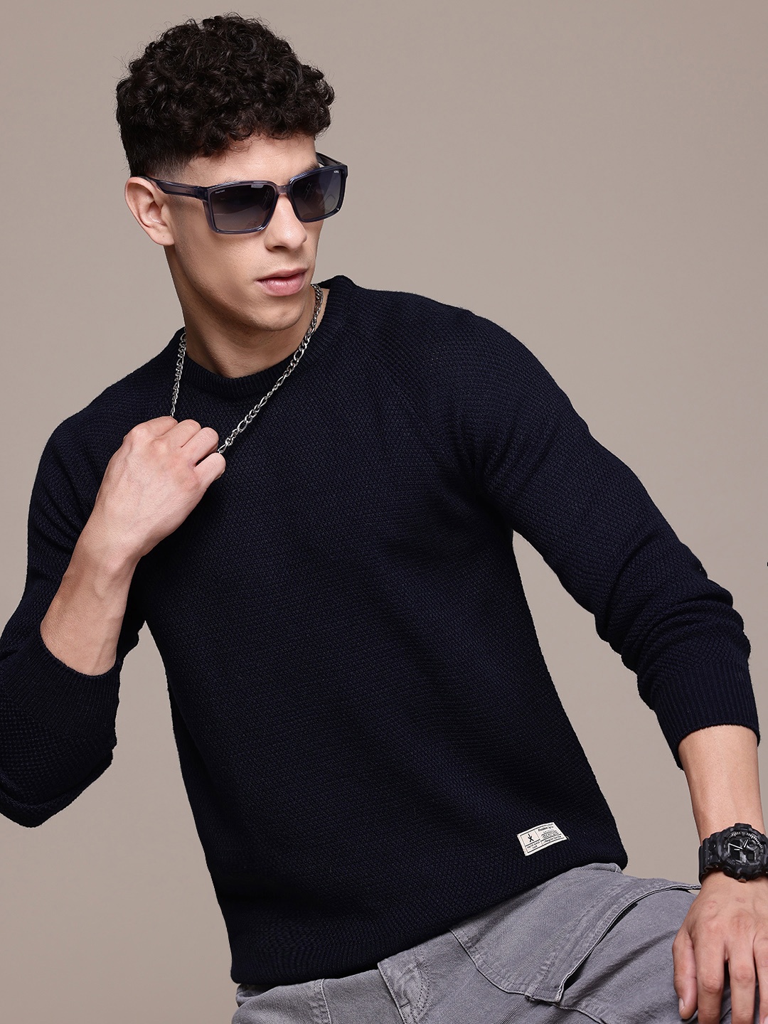 

The Roadster Lifestyle Co. Men Acrylic Pullover, Navy blue