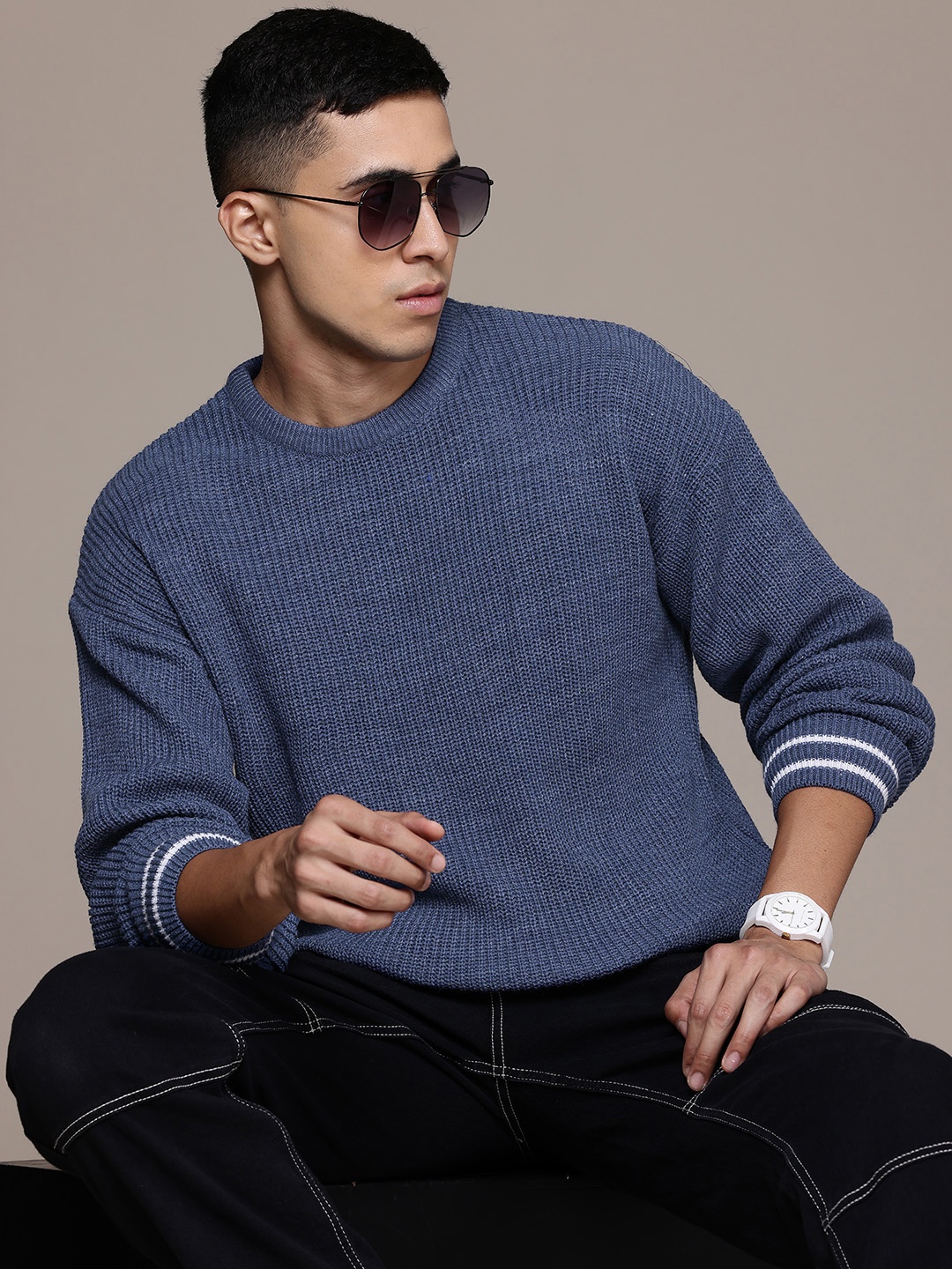 

The Roadster Lifestyle Co. Men Acrylic Pullover, Blue