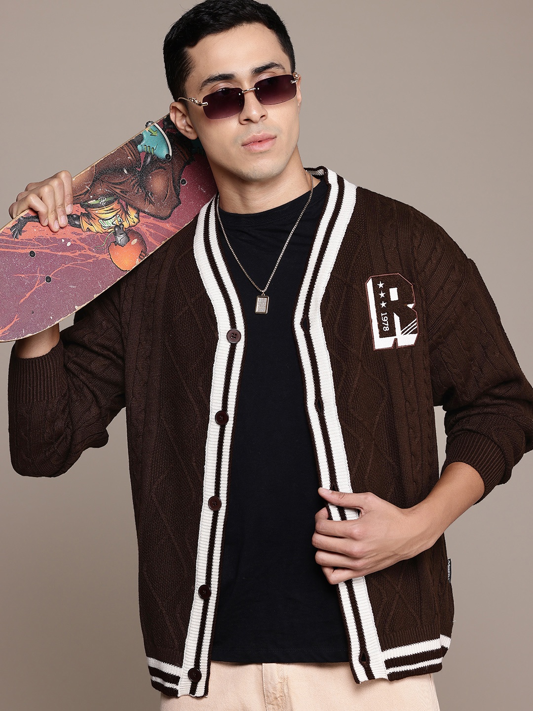 

The Roadster Lifestyle Co. Men Cable Knit Cardigan, Brown