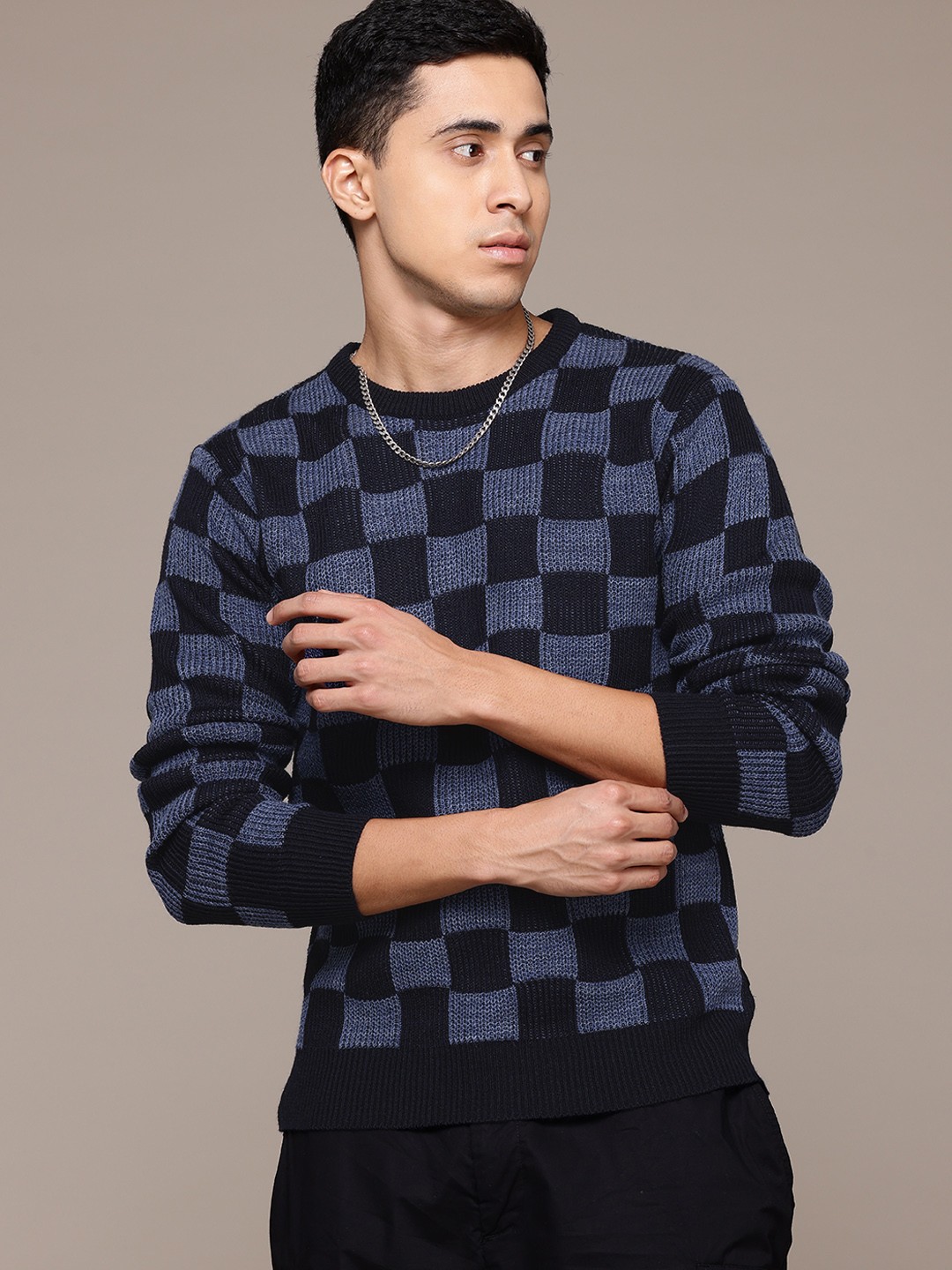 

The Roadster Lifestyle Co. Pure Acrylic Checked Pullover, Blue