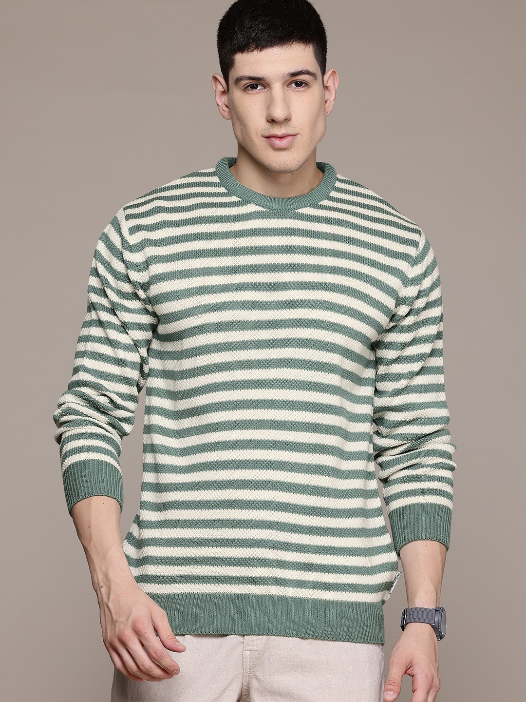 

The Roadster Lifestyle Co. Round Neck Striped Pullover, Green