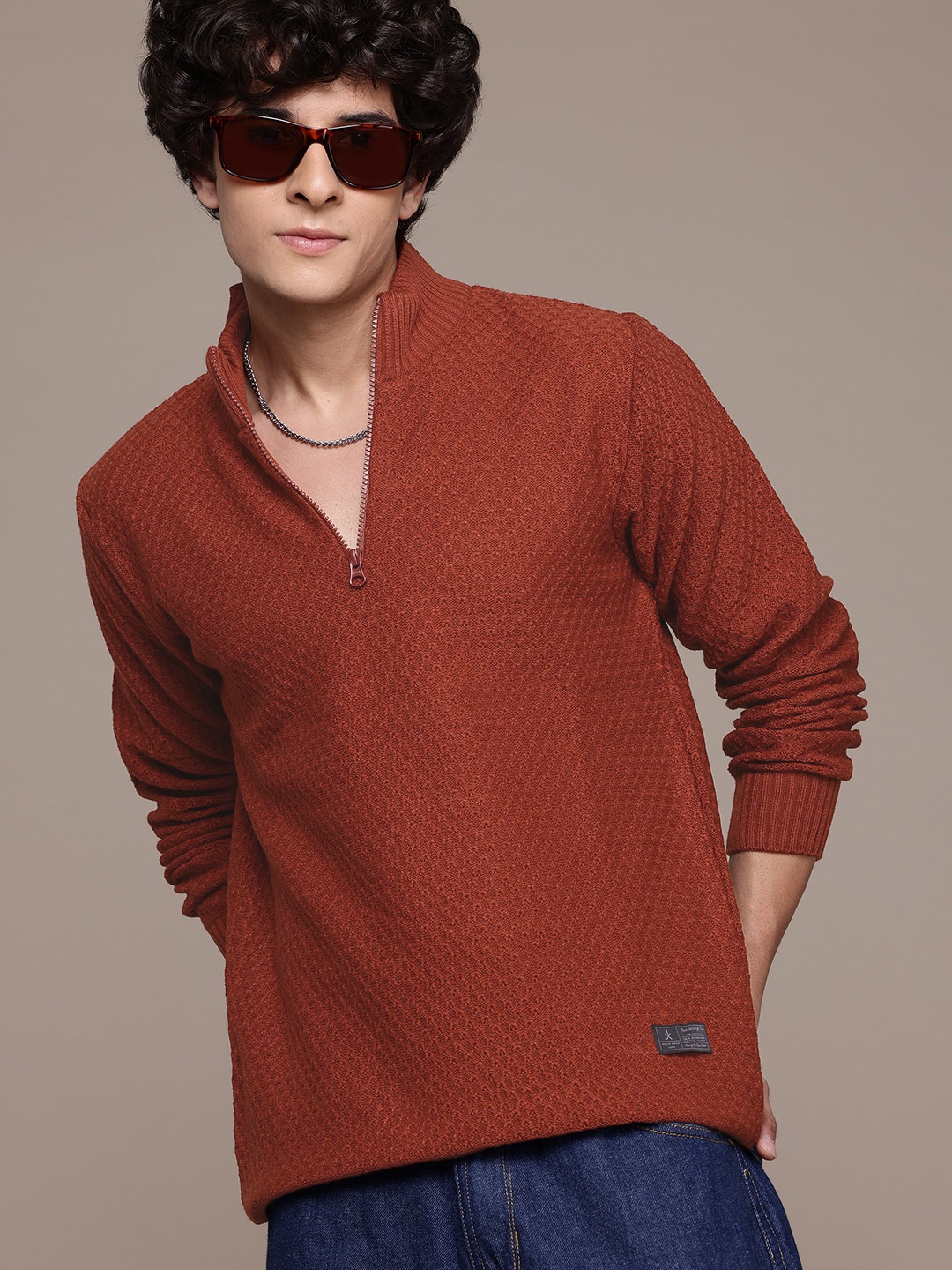 

The Roadster Lifestyle Co. Pure Acrylic Self-Design Pullover, Rust