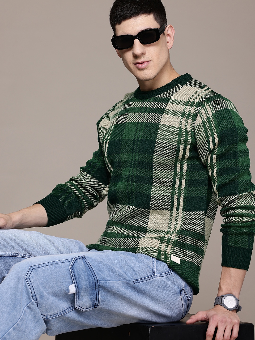 

The Roadster Lifestyle Co. Acrylic Checked Pullover, Green