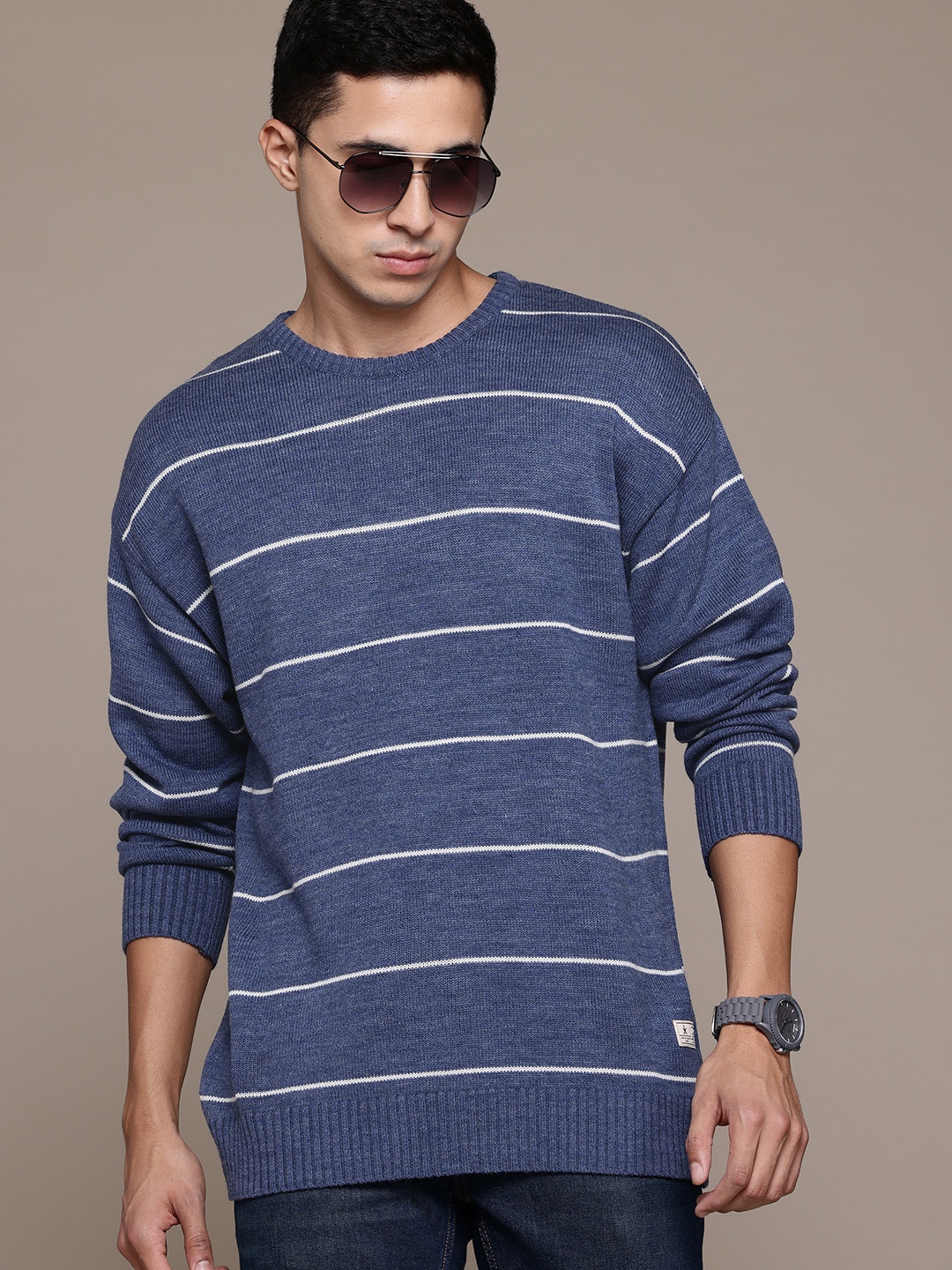 

Roadster Men Striped Pullover, Blue