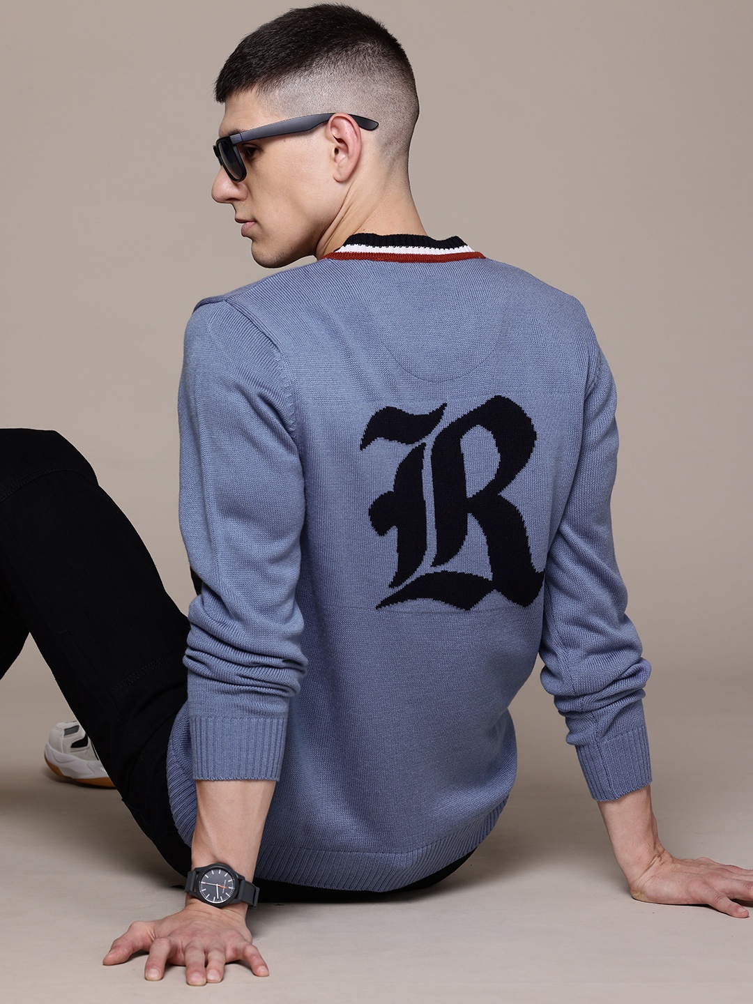 

The Roadster Lifestyle Co. Brand-Logo Self-Designed Pullover, Blue