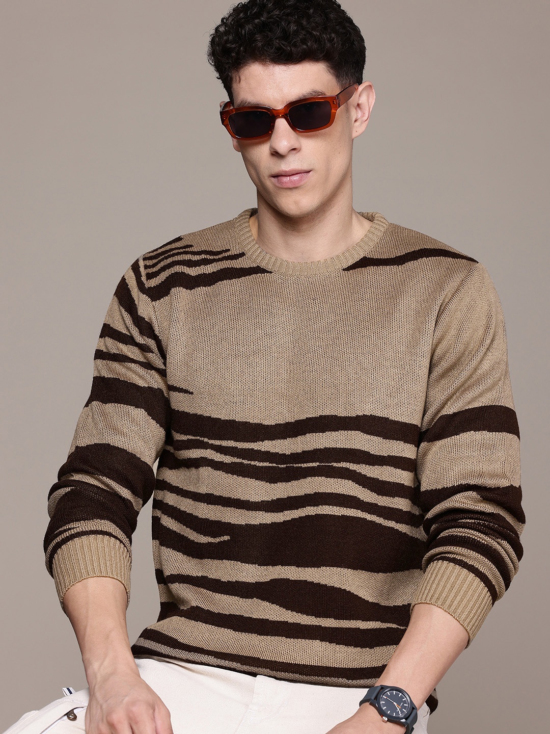 

The Roadster Lifestyle Co. Pure Acrylic Striped Pullover, Khaki