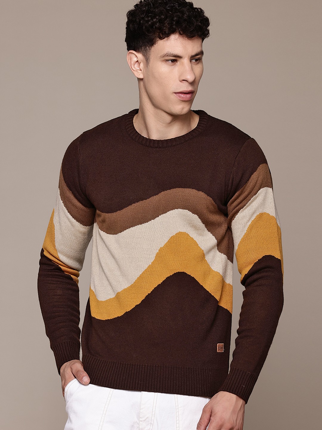 

The Roadster Lifestyle Co. Men Abstract Acrylic Pullover, Brown