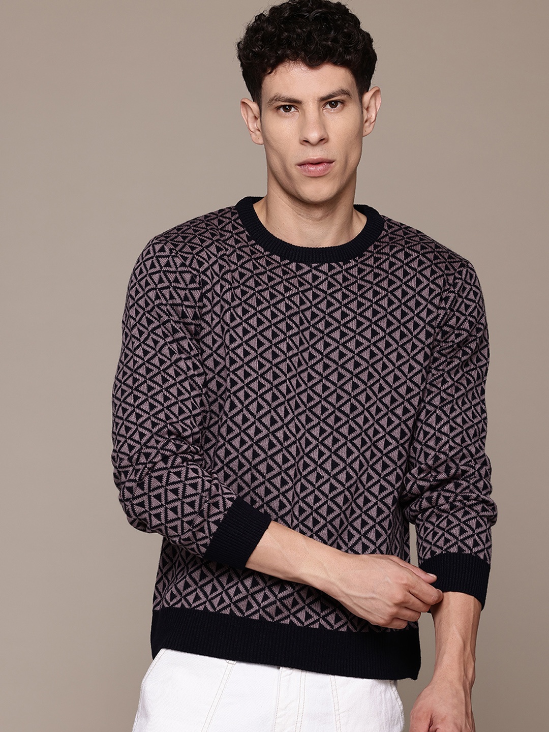 

The Roadster Lifestyle Co. Men Self Design Acrylic Pullover, Navy blue