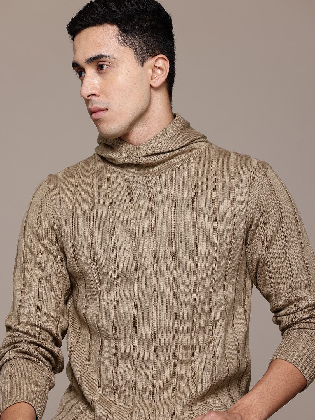 

The Roadster Lifestyle Co. Men Acrylic Hooded Pullover, Beige