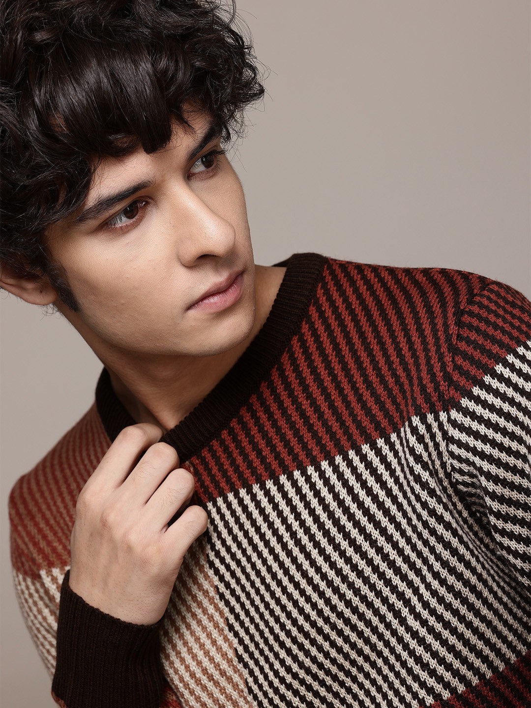 

The Roadster Lifestyle Co. Round Neck Striped Pullover, Brown