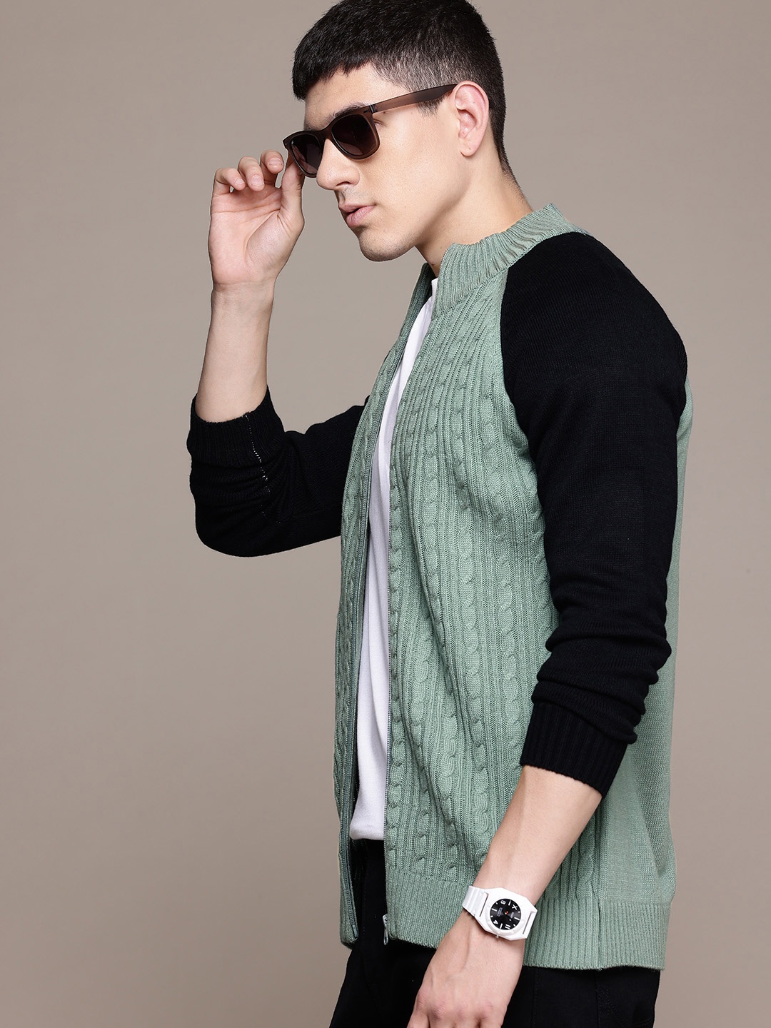 

The Roadster Lifestyle Co. Cable Knit Cardigan, Green