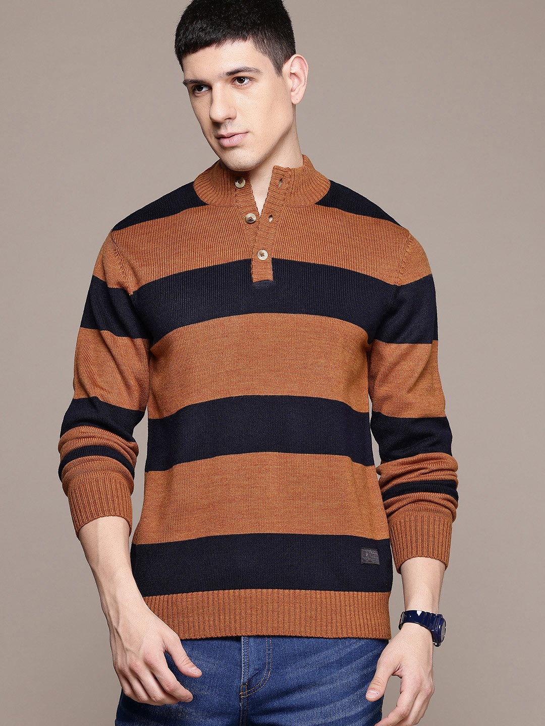 

The Roadster Lifestyle Co. Acrylic Striped Pullover, Brown