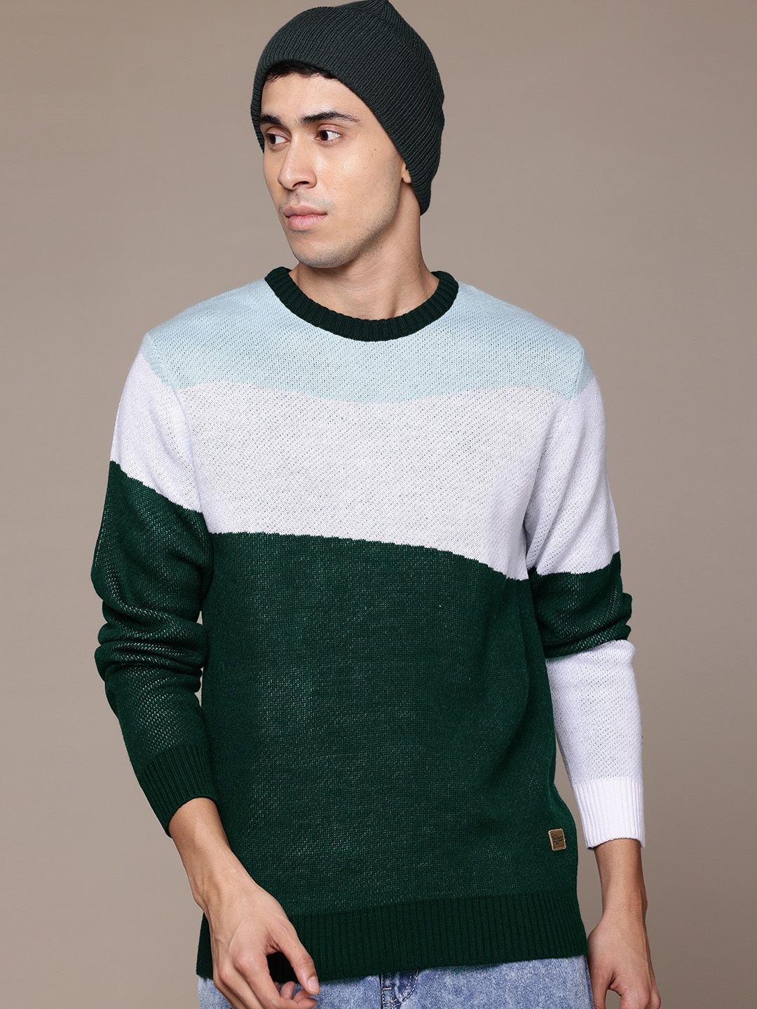 

The Roadster Lifestyle Co. Colourblocked Acrylic Pullover, Green