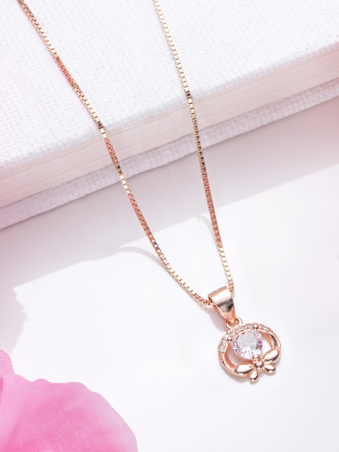 

Zavya Rose Gold-Plated 925 Pure Sterling Silver Oval Pendants with Chains