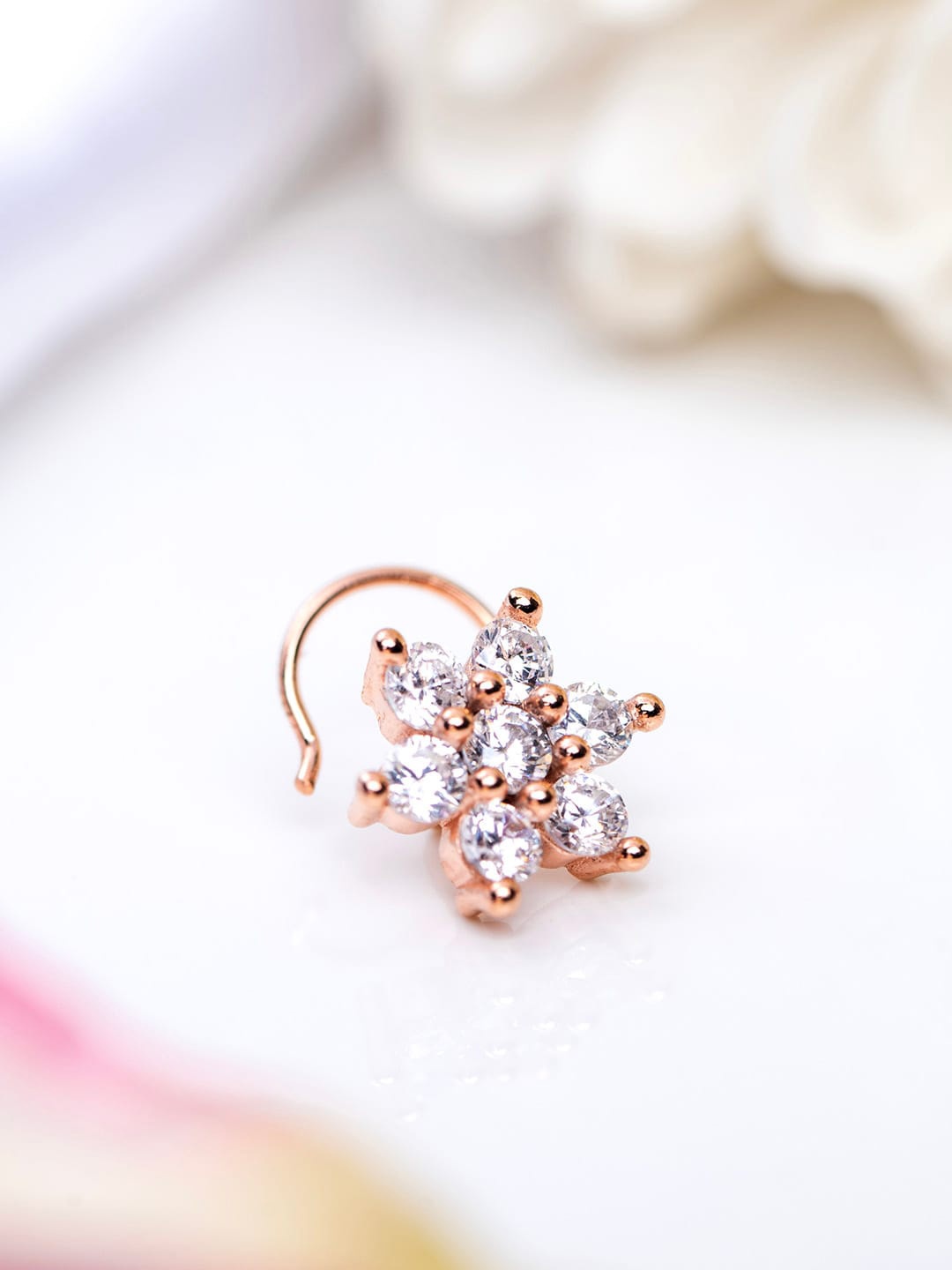 

Zavya Rose Gold-Plated 925 925 Pure Sterling Silver Cubic Zirconia Stud Nosepin