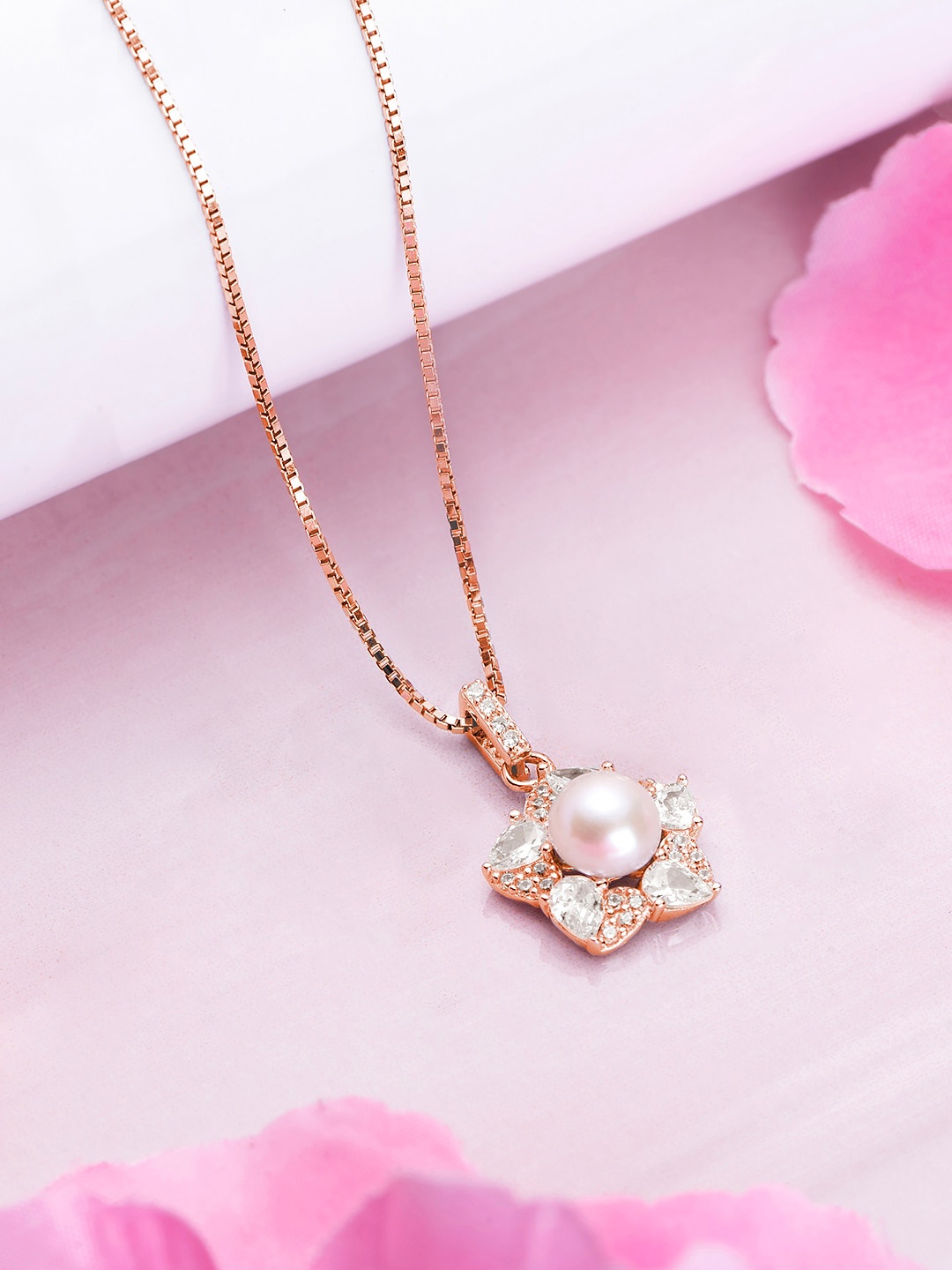 

Zavya Rose Gold-Plated 925 Pure Sterling Silver Floral Pendants with Chains