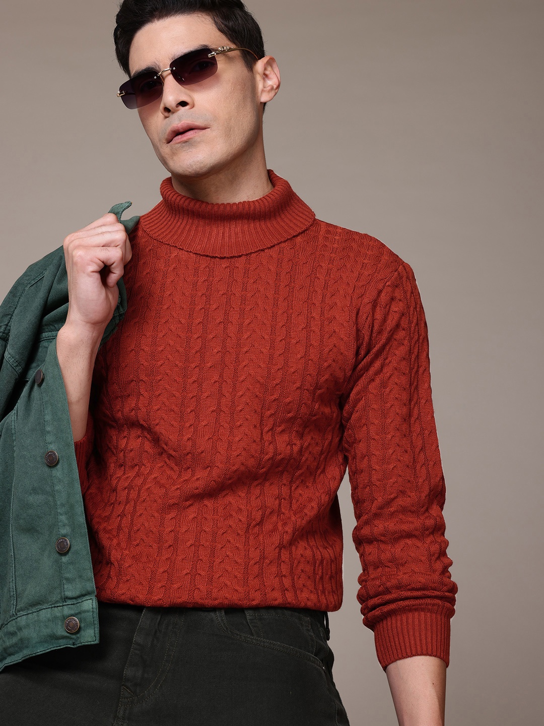 

The Roadster Lifestyle Co. Turtle Neck Cable Knit Sweater, Brown