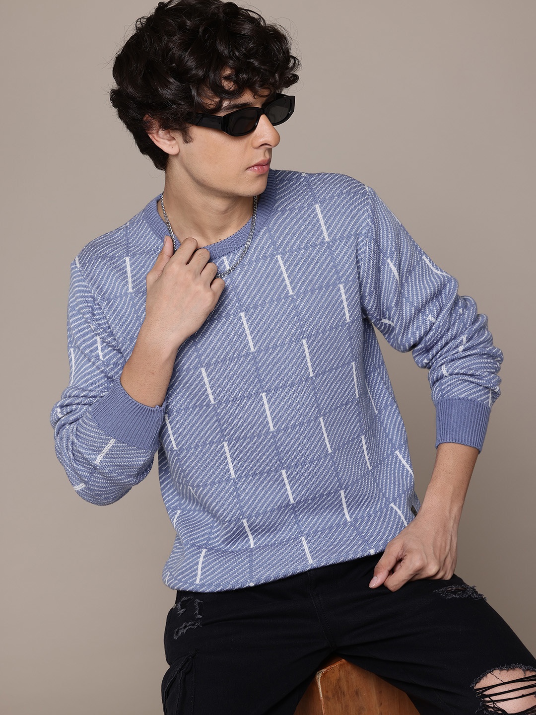 

Roadster The Lifestyle Co Acrylic Self-Design Pullover, Blue