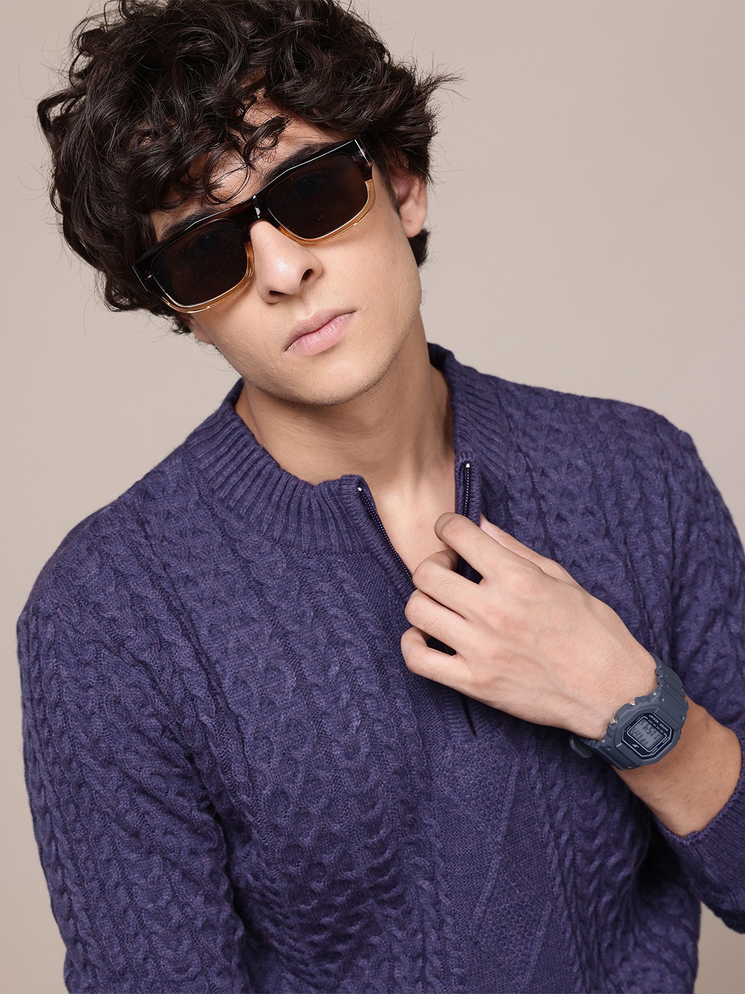 

The Roadster Lifestyle Co. Cable Knit Acrylic Pullover, Navy blue