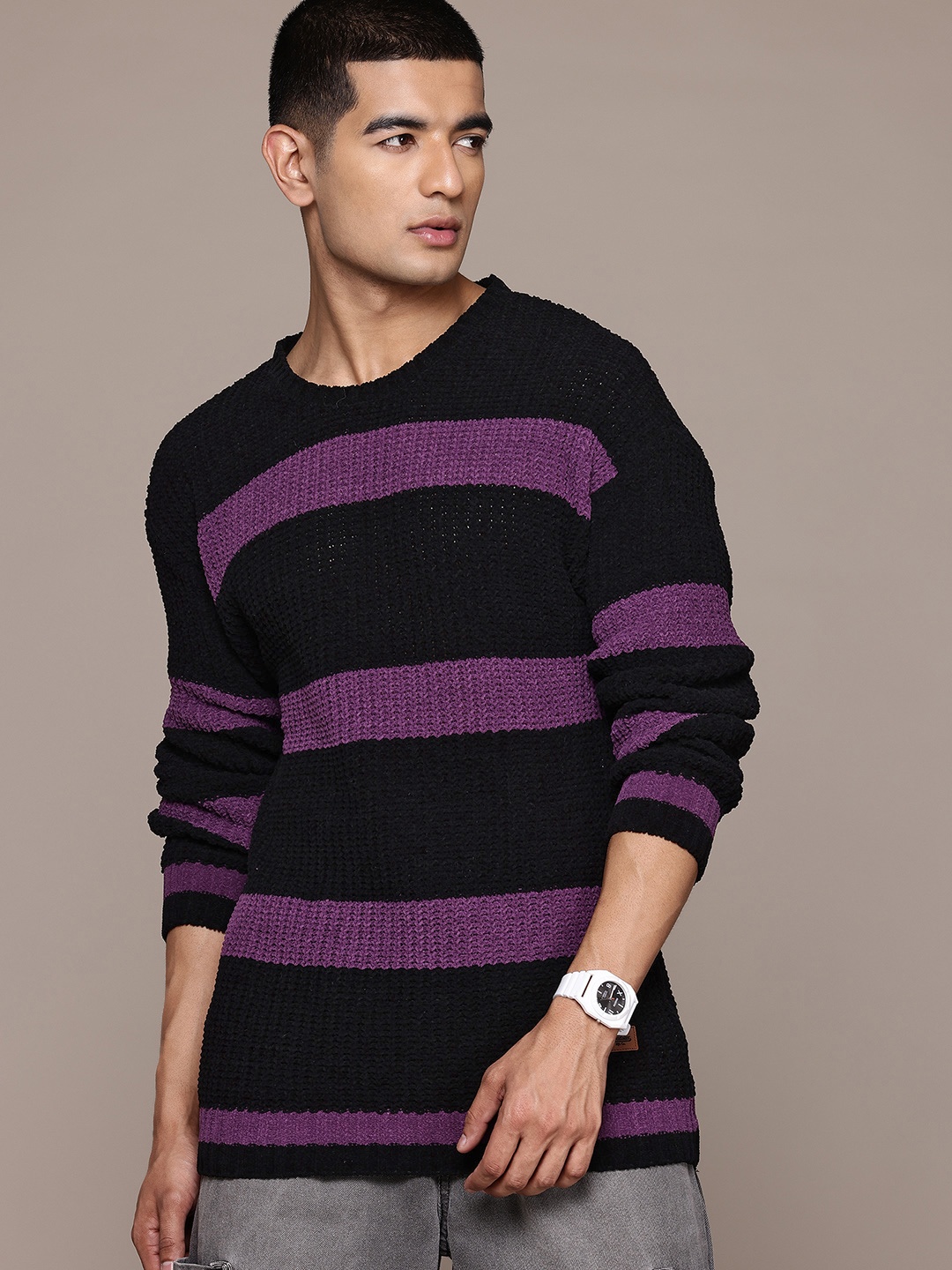 

The Roadster Lifestyle Co. Acrylic Striped Pullover, Black