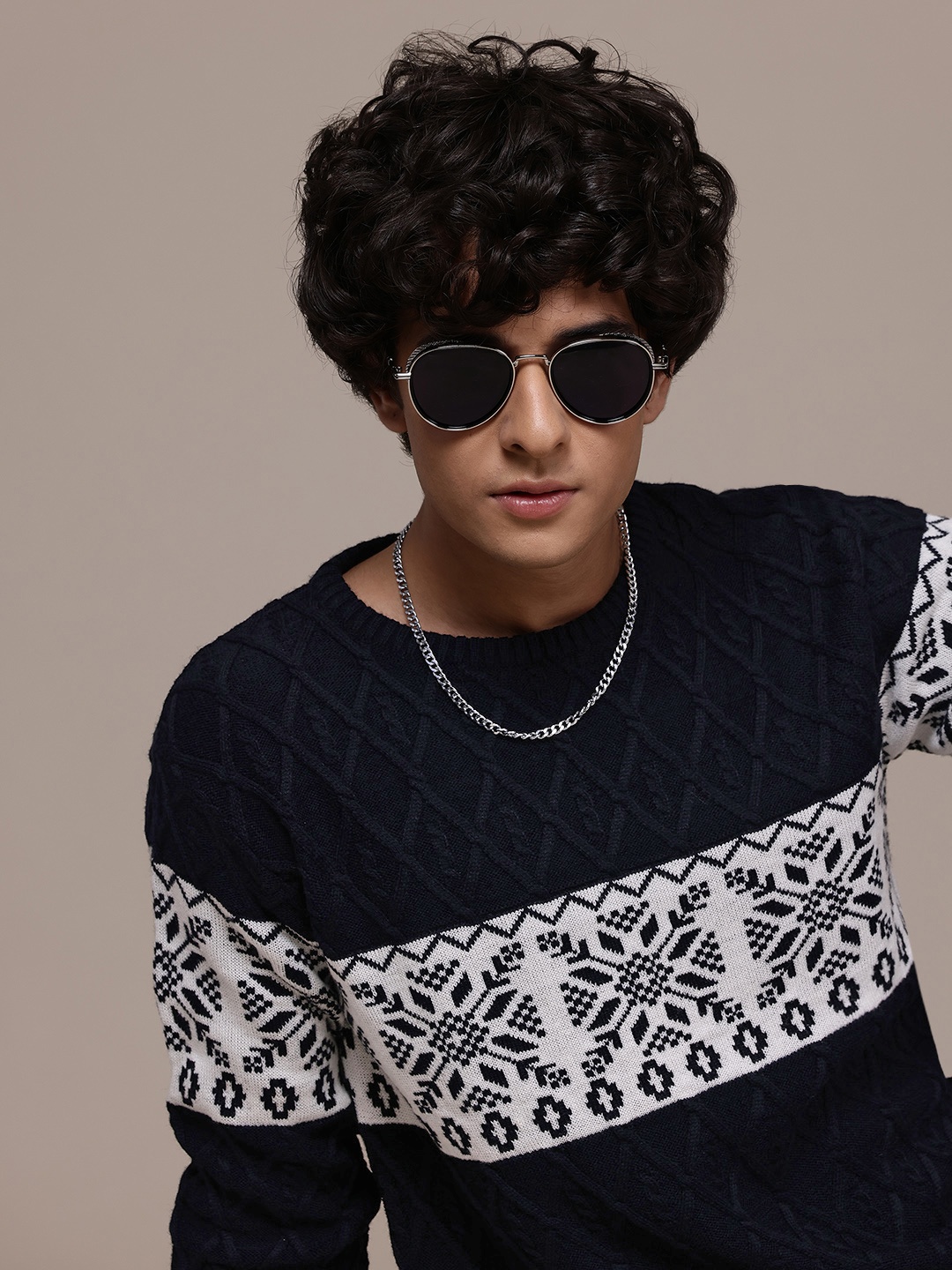 

The Roadster Lifestyle Co. Pure Acrylic Fair Isle Pullover, Navy blue