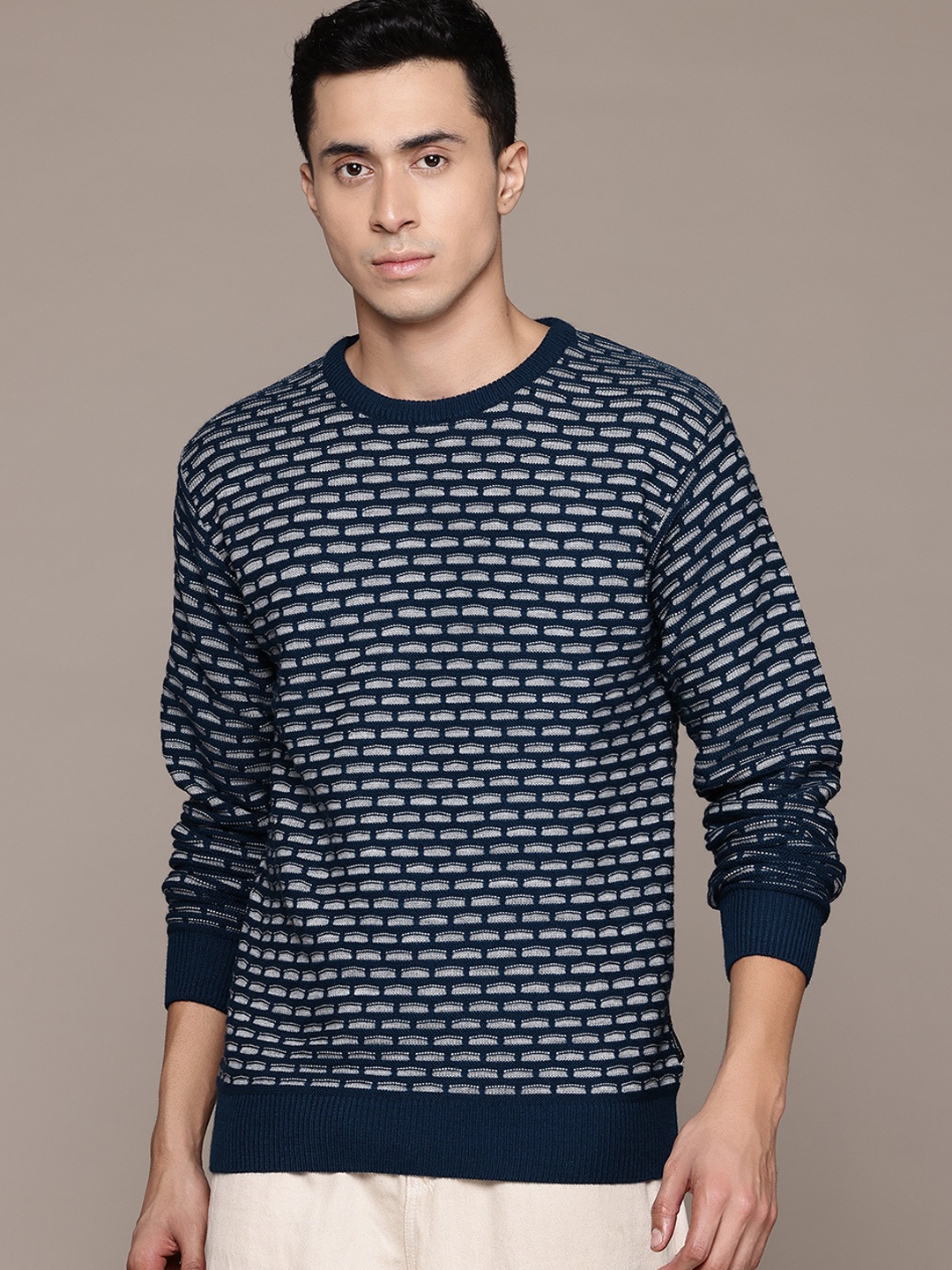 

The Roadster Lifestyle Co. Self-Design Geometric Pullover, Navy blue