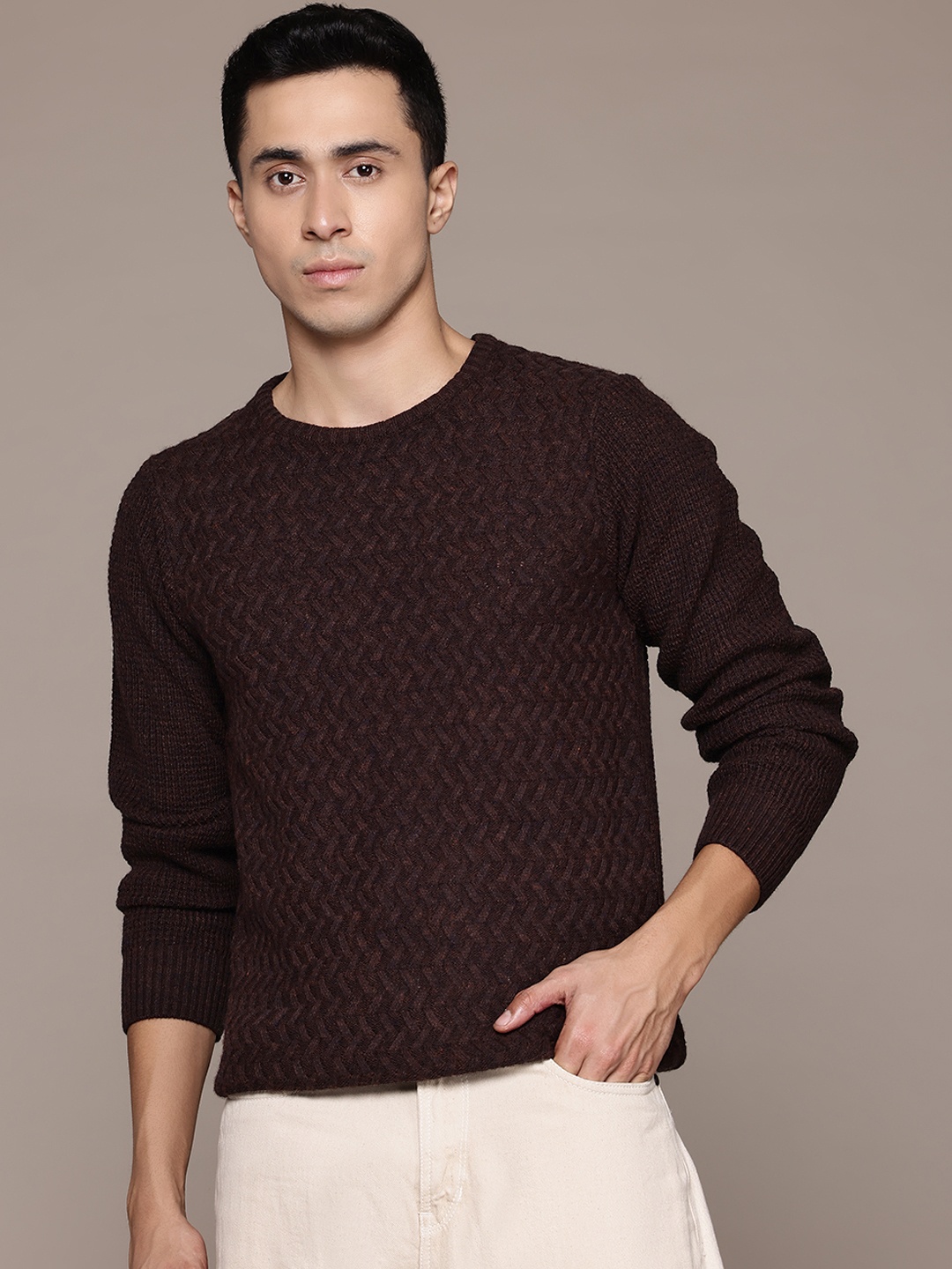 

The Roadster Lifestyle Co. Self-Design Geometric Pullover, Brown