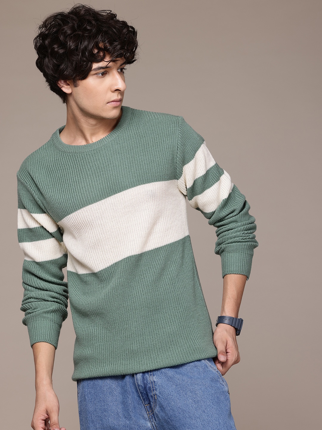 

Roadster The Lifestyle Co. Acrylic Striped Pullover, Green
