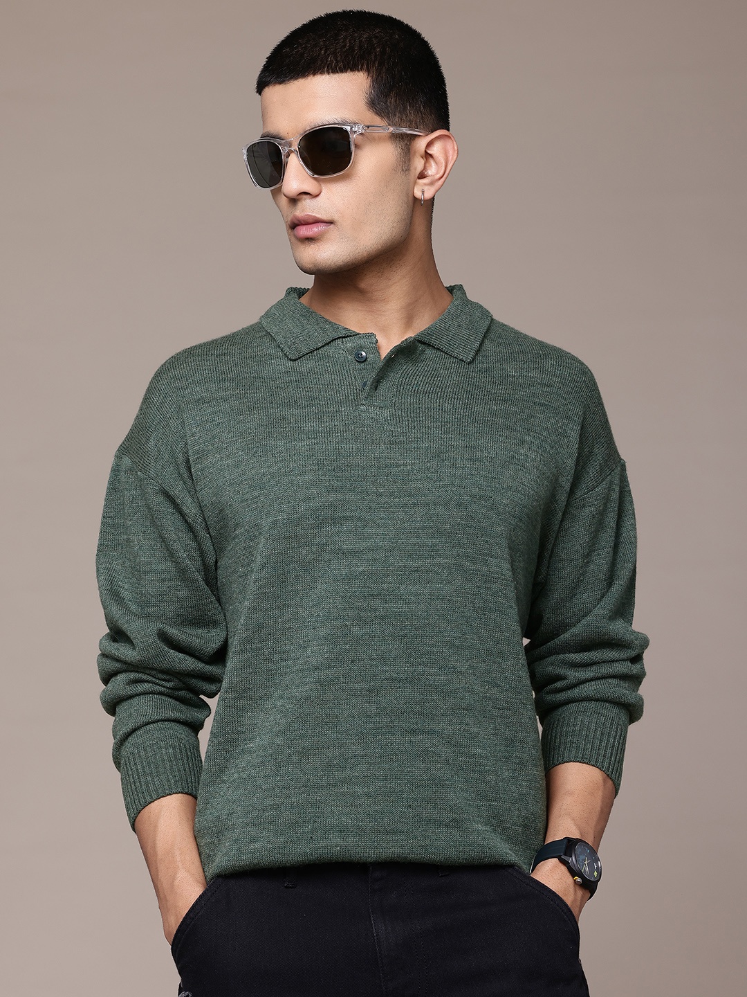 

The Roadster Lifestyle Co. Drop-Shoulder Polo Pullover, Green